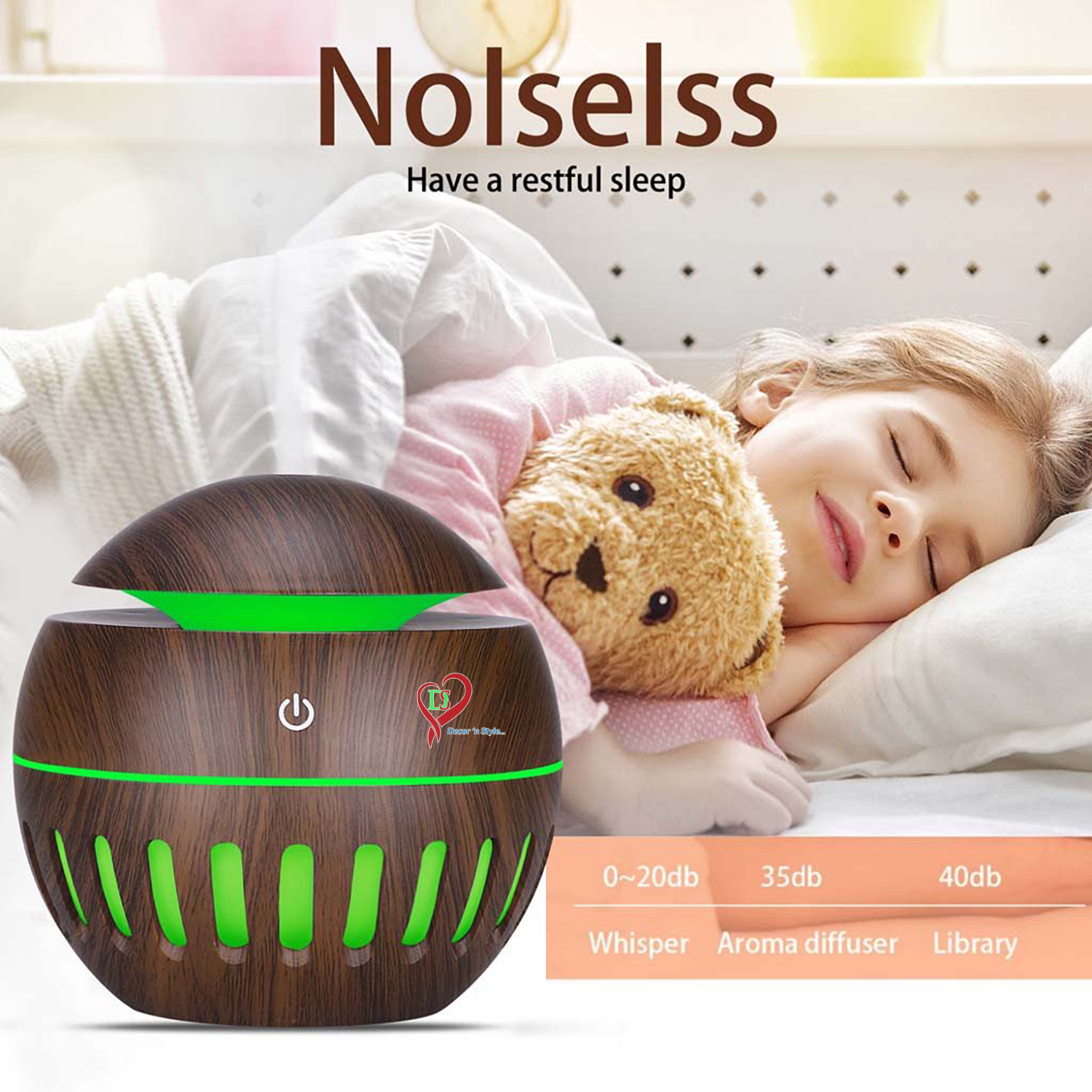 A brown and green humidifier on top of a bed.